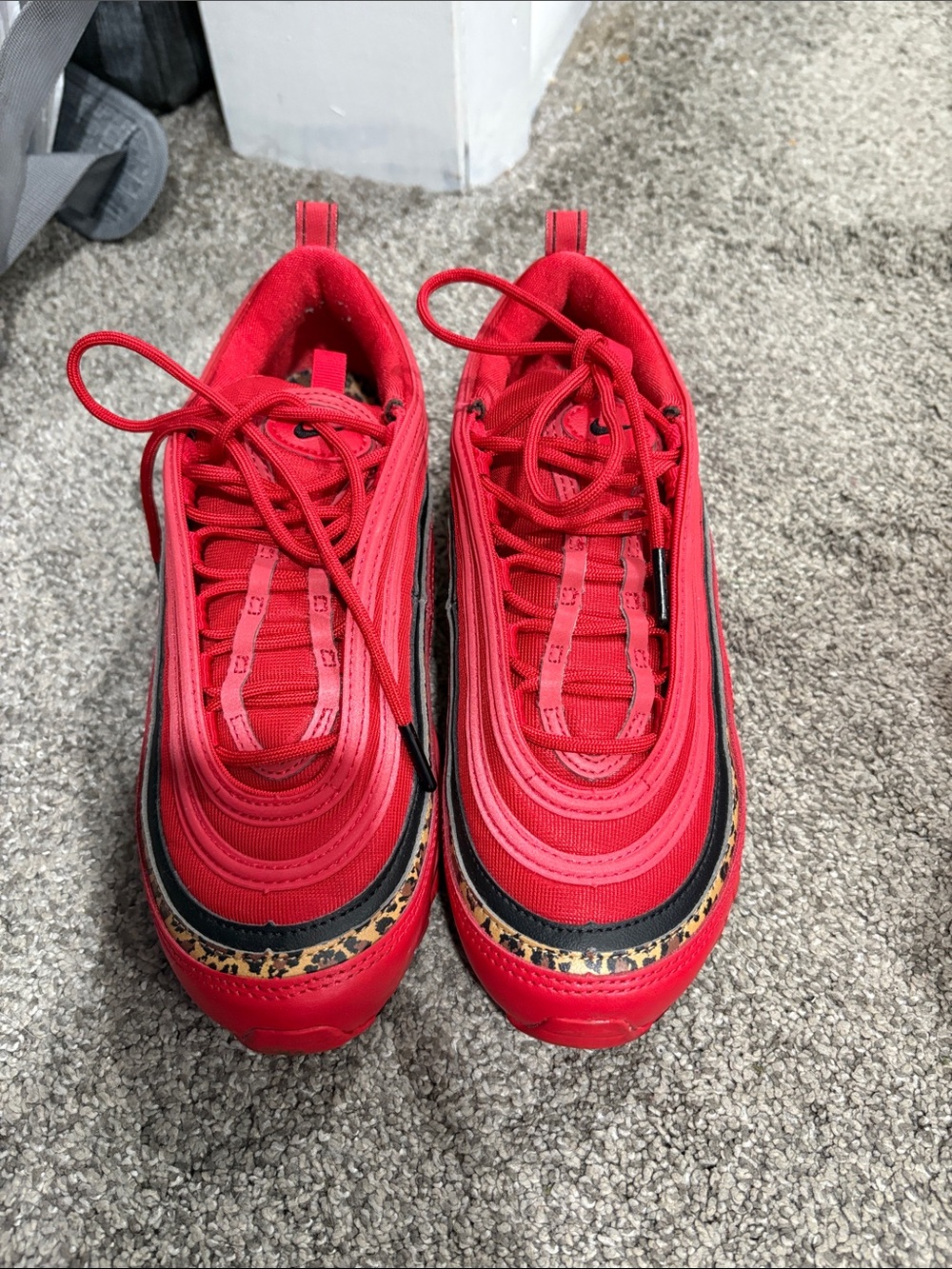 Nike Red Sneakers with Black and Leopard Trim